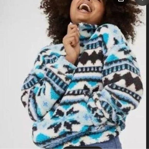 Offline by Aerie Aztec print Fleece Quarter zip sherpa pullover Size Small - Picture 1 of 10